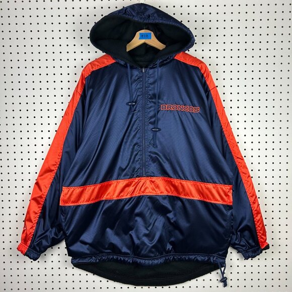 Denver Broncos Vintage Puffer Jacket Medium Reebok 90s Fleece Lined Half Zip Y2K - Picture 3 of 9